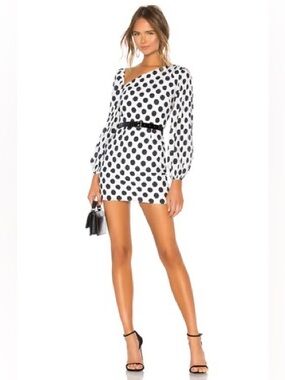 Lovers + Friends Black & White Polka Dot One-Shoulder Andy Mini Dress